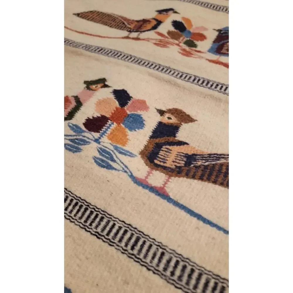 Folk Art Hand Woven Wool Vintage Fringed Rug/Tapestry 62